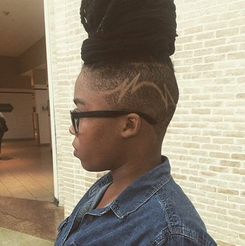 faux locs updo with shaved undercut