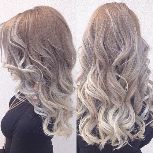 silvery lowlights added to light brown hairstyle 
