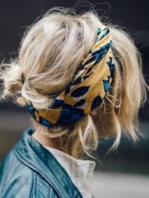 short hairdo with scarf