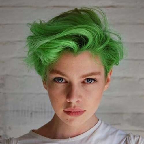 Green and Wavy Pixie Cut