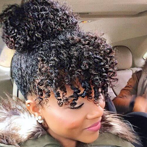 Puff Ball With Bun and Curly Bangs