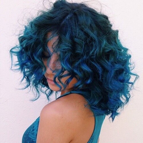 Wavy Curly Hair in Blue