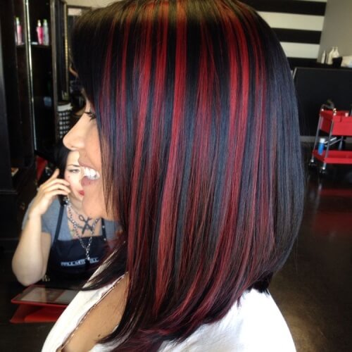 Red Streaks on Black Hair