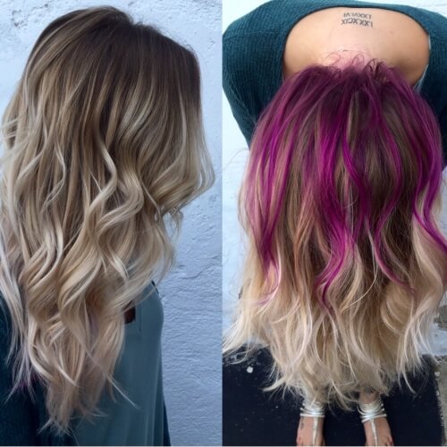 Peekaboo Hair Blonde with Purple Highlights