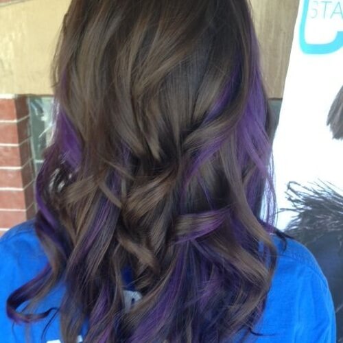 Purple Peekaboo Highlights on Dark Hair