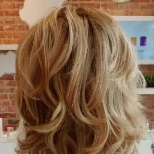 Caramel Blonde Layered Bob medium length haircuts for thick hair