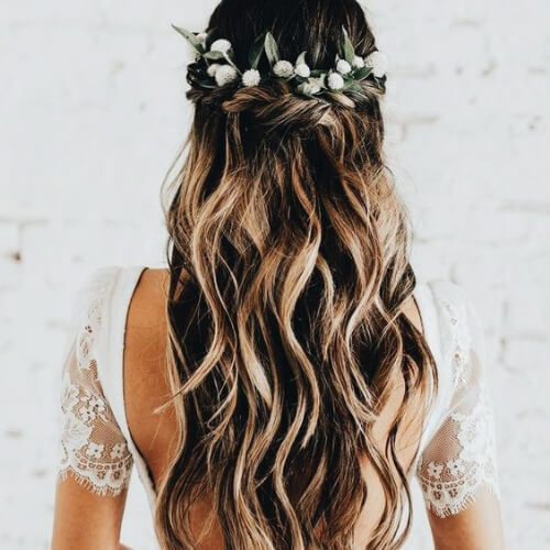 flower crown waterfall braid with curls
