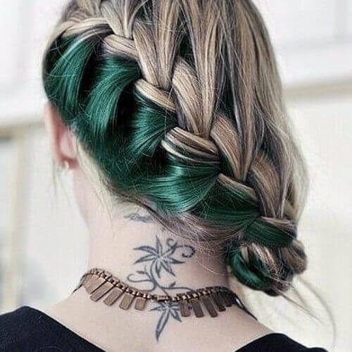 green undercolor braided blonde hair reverse ombre hair