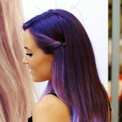 purple hairstyles for wedding guest