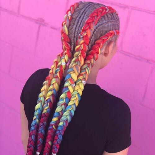 rainbow braid hairstyles with weave