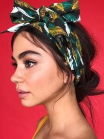 Low Messy Bun Hairstyle with Headscarf