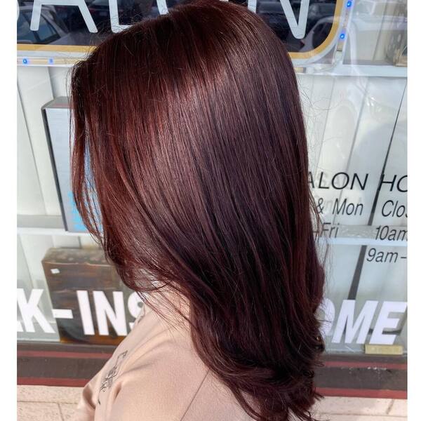 Dark Tone Red Brown with Beach Waves - a woman wearing beige shirt.