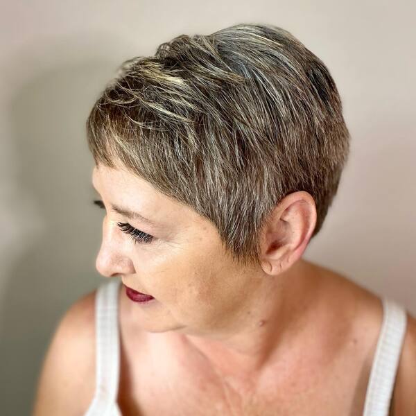 Fresh Cut with Highlights - an old woman wearing a dark red lipstick, short haircuts for women over 60