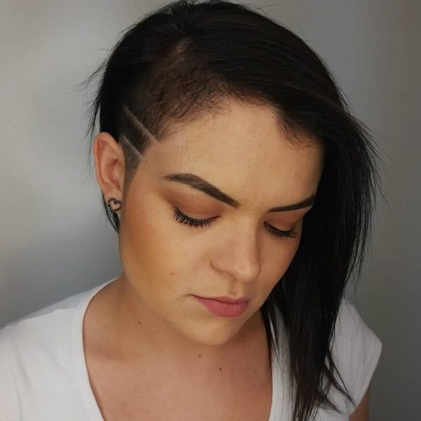 Asymmetric Bob Side Shave - a woman wearing white shirt.