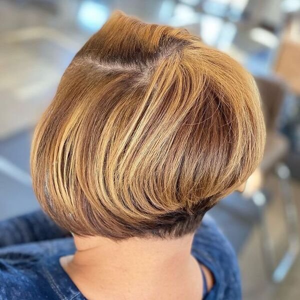 Two Toned Shave Nape Bob - a woman wearing blue long sleeves.