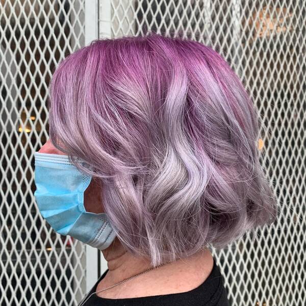 Violet Color Melt with Light Grey Ombre - an old woman wearing a facemask