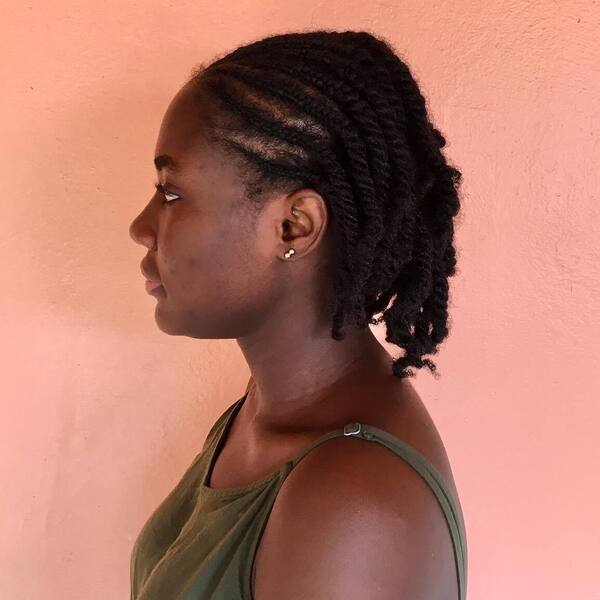 Afro Blended Braid and Twist Hairstyles - a woman wearing army green tank top