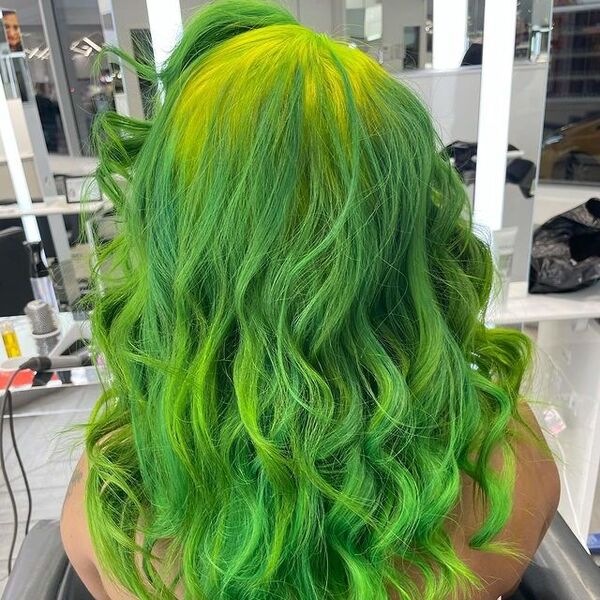 Faded Neon Green Haircolor - a woman inside a salon