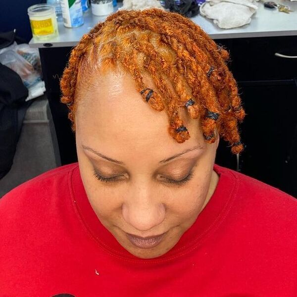 Golden Brown Dreadlocks Hairstyle - a woman wearing a red shirt