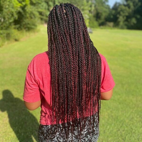 Lengthy Rope Twist Hairstyles -a woman waring red shirt