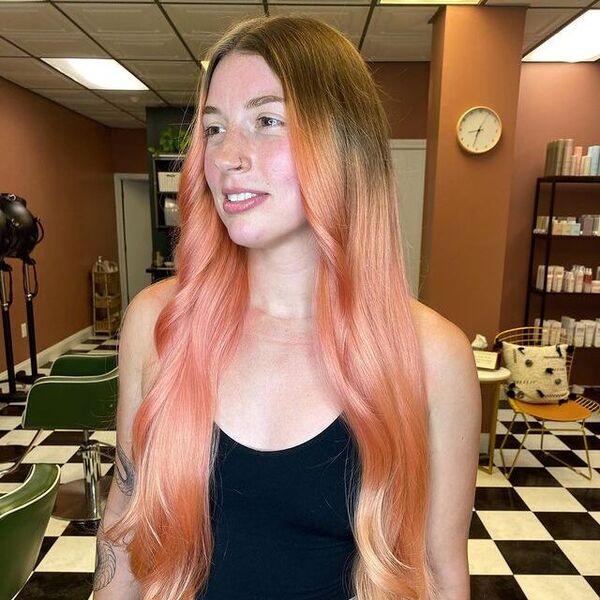 Rose Gold Ombre Hair - a woman wearing a black croptop