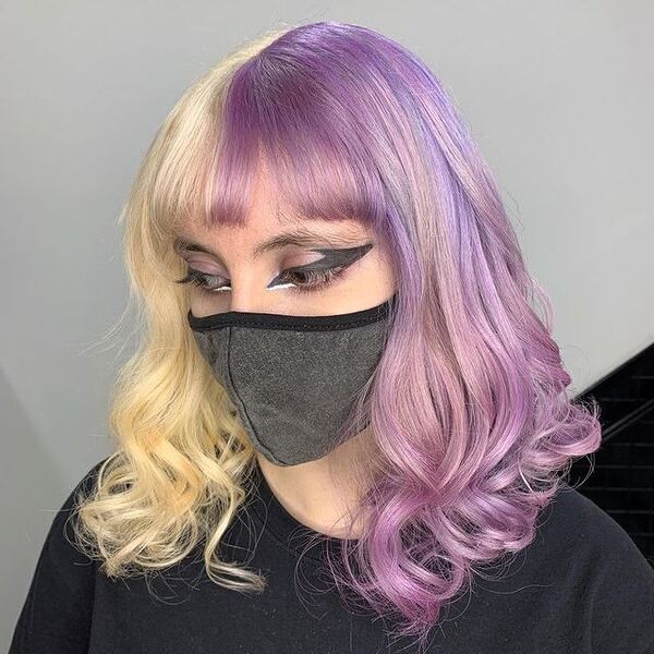 lilac hair - a woman wearing a black shirt
