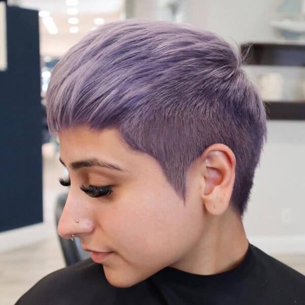 lilac hair - a woman with nose piercing