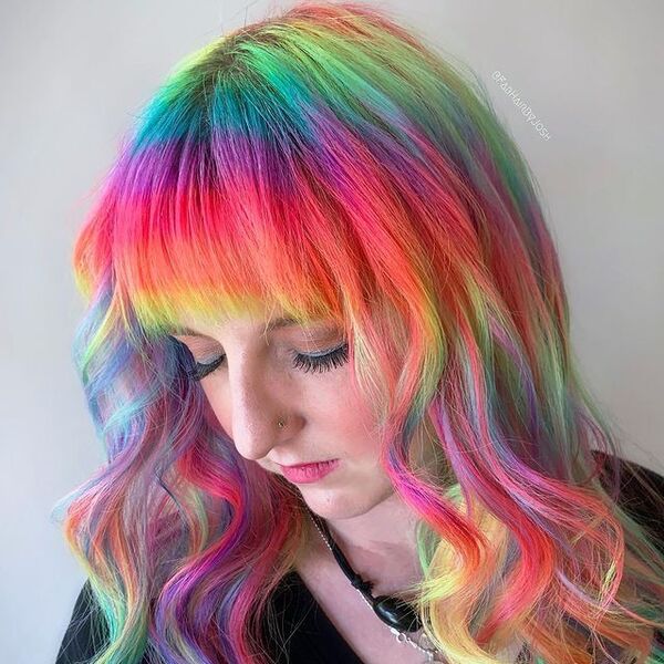 Candyland Hairstyle - a woman wearing a black shirt