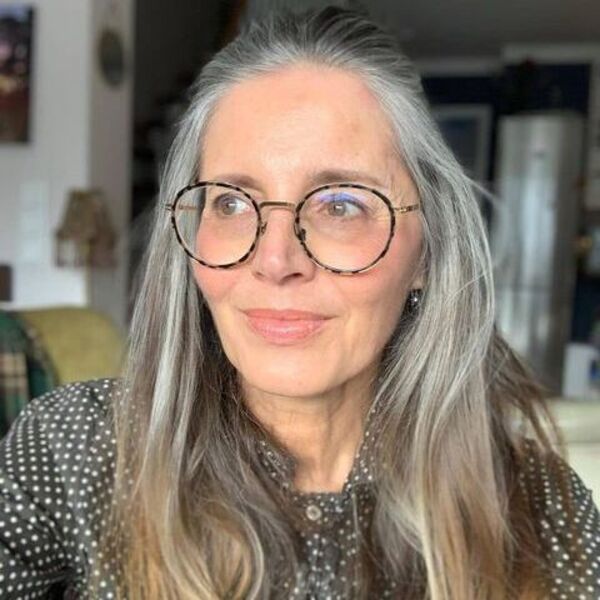 Long Silver Grey with Brown Hair on Tips