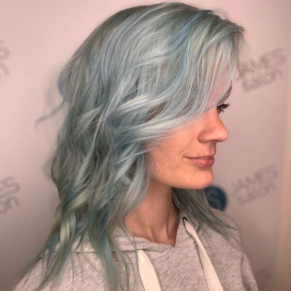 Icy Light Blue for Thin Hair - a woman wearing a gray jacket