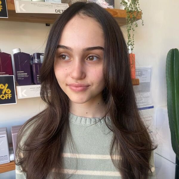 A woman wearing knitted sweat shirt with her wash and go hairstyles