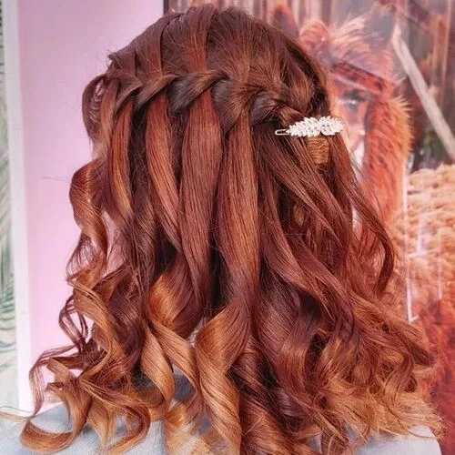 Copper Waterfall Braids Curly Hair