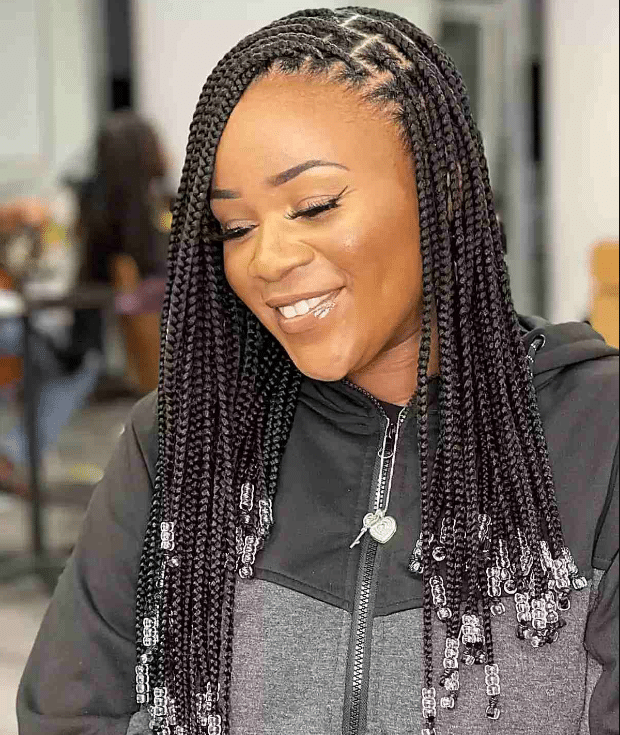 Box Braids Hairstyle with Beads