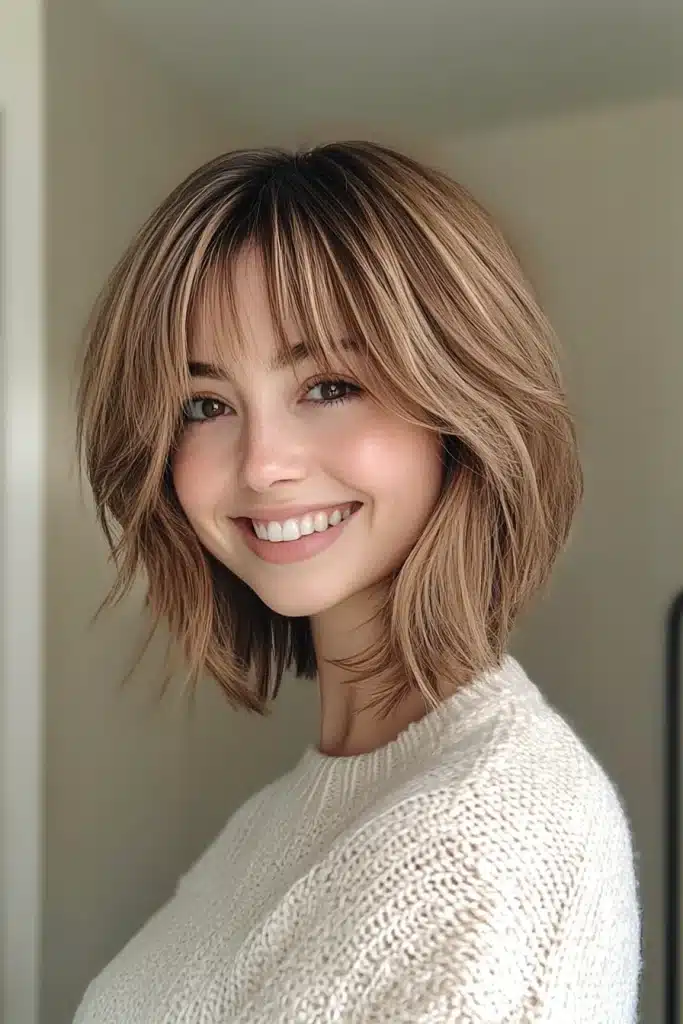 layered haircut with wispy bangs