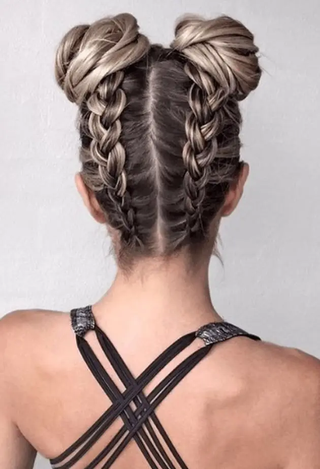 two braided buns